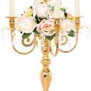 20.3'' Tall 5 Arm Gold Candelabra Centerpiece for Table, Metal &Crysyal Candle Holder, Retro Candelabra/Candlestick Table Centerpieces for Party, Events, Home, Wedding Decor (1pc, Gold)