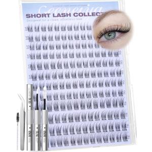 Geeneiya Short Lash Clusters Kit Natural Eyelash Clusters 10-12-14MM Wispy Cluster Lashes Kit Pestaas Postizas Naturales C Curl Cluster Eyelash Extensions Lash Extension Kit with Lash Bond and Seal,  Natural Kit