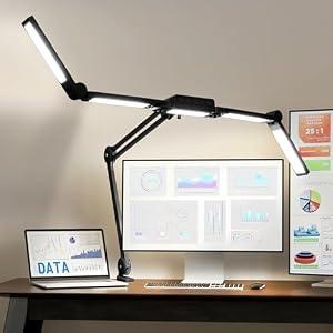 Neatfi (New Model) 3, 000 Lumens LED Desk Lamp, Dimmable, 360 SMD LEDs, 30W, CRI 95, Adjustable Light Modes, Task Lamps for Home Office, Study Lamp, Desk Light Bar (CCT with Clamp, Black, 44 Inches)