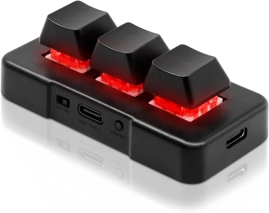 3 Key Mini Keypad Wireless USB 2 in 1 Mechanical Gaming Macro Keyboard Customized Programmable OSU Keypad with RGB Led for PC Gaming OSU Office Work HID (Black-Bluetooth)