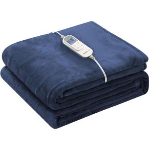 Wapaneus Heated Blanket Electric Blanket 72" x 84" Full Size with 10 Heating Levels and 12 Hours time Settings, Flannel Fast-Heating Electric Blanket, ETL Listed, Machine Washable,Dark Blue
