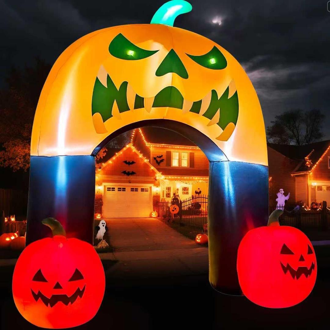 ELGLIM 10FT Halloween Inflatable Archway Pumpkin Arch, Giant Pumpkin Blow Up Builtin 7 LED Lights for Yard Halloween Archway Inflatables Outdoor Yard Decoration for Lawn, Porch, Garden Party