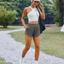 PINSPARK Athletic Shorts for Women Quick Dry Running Workout Gym Short High Waisted with Zip Pockets (Small, Dark Gray)