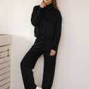 XIEERDUO Lounge Sets for Women 2025 Sweatsuit 2 Piece Outfits Sweatshirt Wide Leg Sweatpant Tracksuit Matching Set (Black, S)