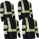 Apparel High Visibility Shirts, Long Sleeve Hi Vis Reflective Safety Shirts with Pocket for Men (X-Large, Black, 4 Pack)