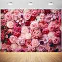 7x5ft Flower Backdrop Pink Red Rose Flowers Floral Wall Photography Background Birthday Baby Shower Wedding Party Banner Decorations Supplies Photo Booth Props