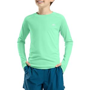 Boy's UPF 50+ Sun Protection Shirt Long Sleeve Swim Shirts Youth Fishing Shirt (Green)12-13 Y