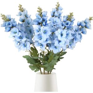 6PCS Blue Gladiolus Artificial Flowers 33.5in Long Stem Fake Silk Flowers Faux Gladiolus for Tall Vase Wedding Home Party Centerpieces Table Decor Floral Arrangements (Baby Blue)
