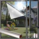 Finnez One Way Window Privacy Film – See Out Not in Daytime Mirror Tint, Heat Blocking Anti UV, Static Cling Removable, Silver, 29.5 x 157.4 Inch