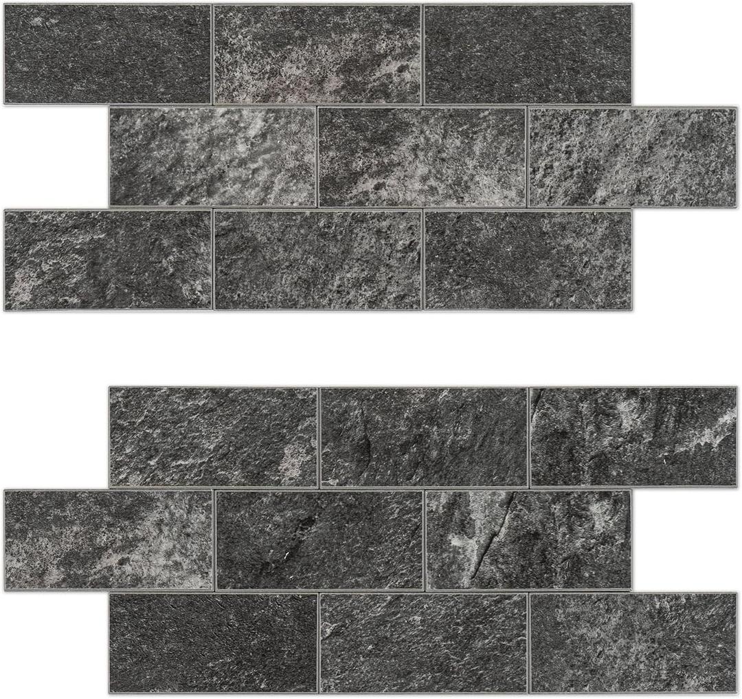 Peel and Stick Backsplash, 20-Sheet Peel and Stick Wall Tiles 13.5" x 5.8" PVC Subway Tile Stick on Backsplash for Kitchen Fireplace (Black Marble)