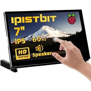 iPistBit Raspberry Pi Screen, 7 Inch Touchscreen Monitor, IPS 1024×600, Dual Built-in Speakers, HDMI Portable Monitor Compatible with Raspberry Pi 5/Pi 4B/3B+/3B, BB Black, Win11/10/8/7, Driver Free