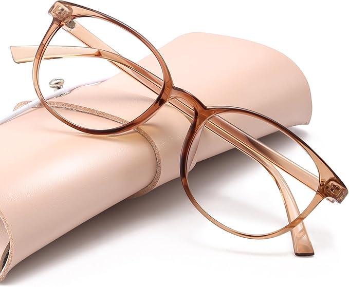 Miyya Blue Light Blocking Glasses Women, Fashion Round Transparent Anti Blue Light Glasses with Anti Eyestrain & UV Glare, Coffee 