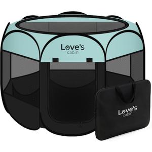 Love's cabin Pet Puppy Dog Playpen, Large Dog Tent Crates Cage Indoor/Outdoor, Portable Playpen for Cat, Foldable Pop Up Dog Kennel Playpen with Carring Case, Removable Zipper Top, Green