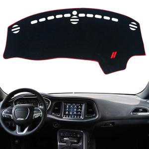 REMOCH Dash Cover for Dodge Challenger Accessories 2015-2022 2023 2024 Dashboard Cover Mat Sunshade No Glare UV Rays Protector Nonslip Interior Pad (Red Edge)