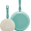 GreenLife Soft Grip Healthy Ceramic Nonstick 7" and 10" Frying Pan Set, Non Toxic PFAS & PFOA-Free, Dishwasher Safe, Egg Omelet Skillet, Cookware for Easy Cooking, Kitchen Essentials, Turquoise (7 in)