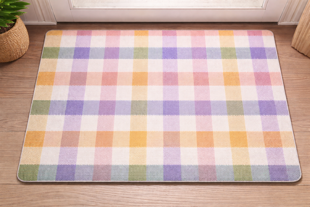 Indoor Door Mat, Retro Colorful Striped Non Slip Doormat Low Profile Welcome Mat, Abstract Geometric Art Soft Entrance Rug for Bedroom Kitchen Bathroom 24x 34 inch