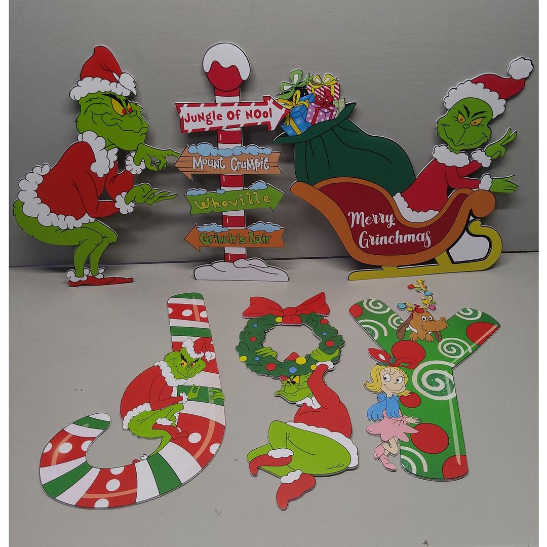 6PCS Large Grinchmas Christmas Yard Signs Stakes Outdoor Decorations, Outdoor Grinchmas Christmas Decorations Grinchmas Yard Signs Decorations for Holiday Christmas Lawn Garden Pathway Decorations