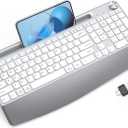 Ergonomic Wireless Keyboard with Wrist Rest-Low-Profile,Phone/Tablet Holder,Quiet DesignWindows & Mac OSFull Size Cordless USB Computer Keyboard for Desktop,Laptop, PC, Mac, Windows-White