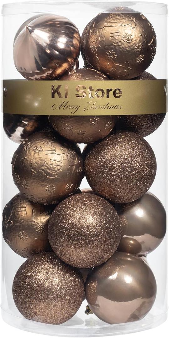 KI Store Brown Bronze Christmas Balls 20pcs 3.15-Inch Christmas Tree Decoration Ornaments for Xmas Tree Holiday Wreath Garland Decor Ornaments Hooks Included
