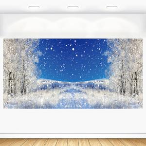 Winter Forest Backdrop 20x10ft Christmas Snowy Tree Wonderland Snowflake Landscape Scene Photography Background Large Xmas Family Holiday Party Decorations Banner Photo Booth Props Fabric