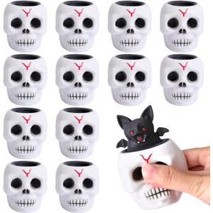 Tlswshsy 12 Pcs Halloween Skull Squishy Toy, Stretchy Skull Relieve Stress Fidget Toys, Squeeze Sensory Ghost Toys for Halloween Party Decoration Trick or Treat Office Toy
