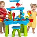 eaacaa Water Table with Chair  3-Tier Sand Water Sensory Table Toys for Toddlers & Kids Ages 3-8, Outdoor Backyard & Beach Play, Ideal Gift for Boys & Girls