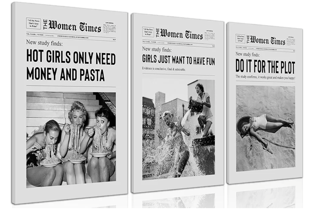 Framed Black and White Wall Art Retro Vintage Posters Set of 3 - Aesthetic Room Decor for Teen Girls | Funky Canvas Newspaper for Dorm and Apartment Decor 16x24in