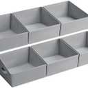 DIMJ Storage Bins for Closet, Trapezoid Storage Bins with Front Handle, Fabric Storage Baskets for Shelves, Line Closet Organizers for Toys, Boooks, Clothes, 6 Packs (Grey)