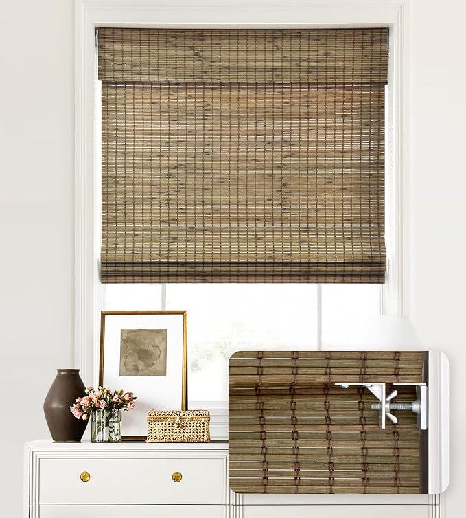 LazBlinds No Drill Cordless Bamboo Roman Shades, 33" W × 72" H, Color: Privacy-driftwood