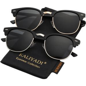 KALIYADI Polarized Sunglasses for Men and Women Semi-Rimless Frame Driving Sun glasses UV Blocking (A06-(2 Pack) Glossy Black | Black | Golden Rim / Matte Black | Black | Silver Rim)