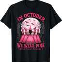 in October We Wear Pink Witch Breast Cancer Awareness Girl T-Shirt, Size: Small