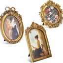 Thyle 3 Pcs Vintage Resin Picture Frame Gold Antique Photo Frame Set Victorian Art Wall Hanging Decor Ornate Table Top Jewelry Display Home Hotel Decoration(Vintage Gold)