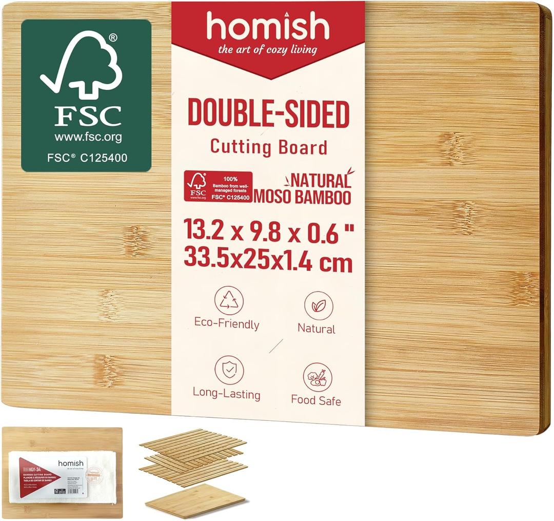 Bamboo Cutting Board for Kitchen - Wood Chopping & Charcuterie Board | Made with Moso Bamboo - Double Sided Pre Oiled (13.2" x 9.8" / 33.5 x 25 cm)