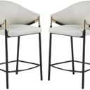 Home Square Sloped Arm Counter Height Stool in Beige and Glossy Black - Set of 2