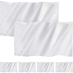 6 Pieces 3 x 5 Feet Solid Plain White/multicolor Flags 250th Anniversary Pure Color DIY Flags Silk Taffeta Stitched Blank Banner with Grommets for Garden Backyard Playground Decoration(White)