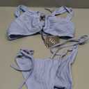 ZAFUL Women's Cinched Bikini Solid Color Wave Textured Knotted Tied Side Two Piece Swimsuit Bathing Suits (Medium, 1-light Blue)