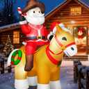 6x7FT Christmas Inflatables Cowboy Santa Riding Horse, Christmas Decoration Outdoor Built-in Bright LED Lights, Western-Style Christmas Blow Up Yard Decorations Blowups for New Year Xmas Holiday