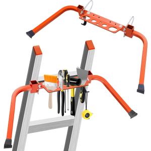 Adjustable Ladder Stabilizer with Tool Tray & Hook - Heavy Duty Roof Gutter Guard, Universal Ladder Stabilizer for Gutters/Windows, Safe Stabilizer for All Ladder Types (Bright Orange)