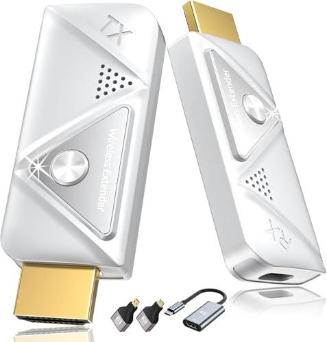 Wireless HDMI Transmitter and Receiver 382FT/100M, 2.4G+5G Plug & Play Wireless HDMI Extender Kit 4K Decode for Video and Audio to Monitor from Laptop (1TX+1RX 382FT) White