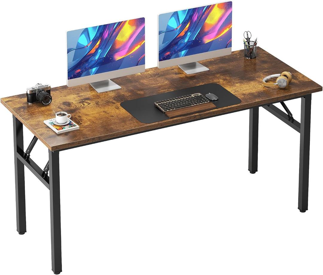 Need Folding Desk, 54 inch Large Computer Desk for Home Office, No Install Needed Study Student Writing Table Desk Workstation, Rustic Brown