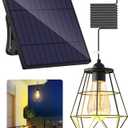 Intelamp Solar Pendant Light With 4000mAh Battery - Black Metal Basket Chandelier, Retro Style Ceiling Light for Indoor and Outdoor Use - Warm White