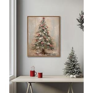 KISSFOX Vintage Christmas Tree Framed Wall Art Snowy Canvas Art Rustic Winter Christmas Tree Paintings Art Prints Modern Farmhouse Pictures Wall Decor For Kitchen Bedroom Living Room, 12x16