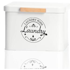 SACREDAY Laundry Pods Holder with Hinged Lid, Farmhouse Space-Saving Metal Container for Laundry Room Decor Organization and Storage, Detergent Dispenser for Efficient Laundry Room Use(Cream)