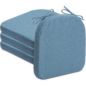 Chair Cushions Set of 4 or 6 Thick Foam Seat Pad Chair Cushion 17"x16" with Ties and Removable Washable Cover for Dining Chairs, Office | Hardwood | Metal Chairs (4, Light Blue)