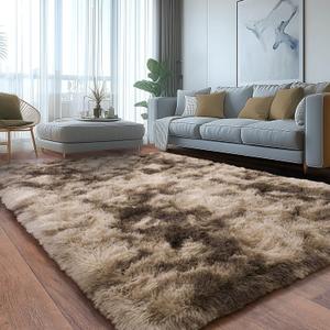 Shaggy Rugs Fluffy Rug, Plush Area Rugs for Living Room Nursery Home Decor, Tie-Dyed Brown Anti-Skid Rectangular Fuzzy Rug 4x6 Feet