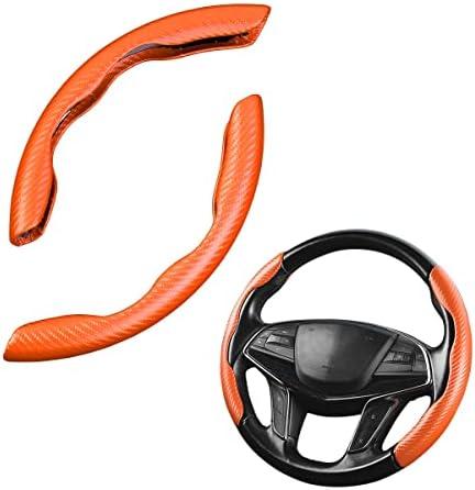 Car Steering Wheel Cover, 2PCS Segmented Steering Wheel Protector, Carbon Fiber Anti-Slip and Durable Car Accessory, Universal Fit for Most Cars (Carbon Fiber Orange)