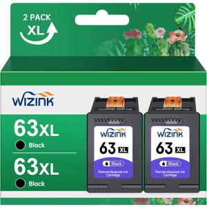 WIZINK 63XL 63 XL Black Higher Yield Ink Cartridges Replacement for HP Ink 63 for Envy 4510 4520 4512 OfficeJet 3830 4650 5200 Deskjet 1112 2132 3630 (2black)