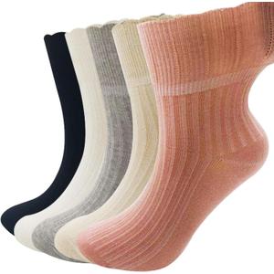 Non-Binding Wide Top Loose Fitting Extra Width Thick Ankle Crew Socks - Medical Hospital Socks for Diabetes Edema - Casual Dress Sox (5 pairs)