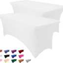 2 Pack 6FT Table Cloth for Rectangle Tables - White Tablecloth Rectangular Fitted Stretch Spandex Table Covers 6 ft for Birthday, Cocktail, Wedding, Banquet Spring Outdoor Party