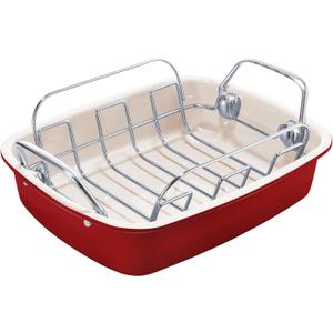 KITESSENSU Nonstick Turkey Roasting Pan with Rack 17 x 14 inch - Large Chicken Roaster Pan for Oven - Wider Handles & Heavy Duty Construction - Suitable for 24lb Turkey, Red